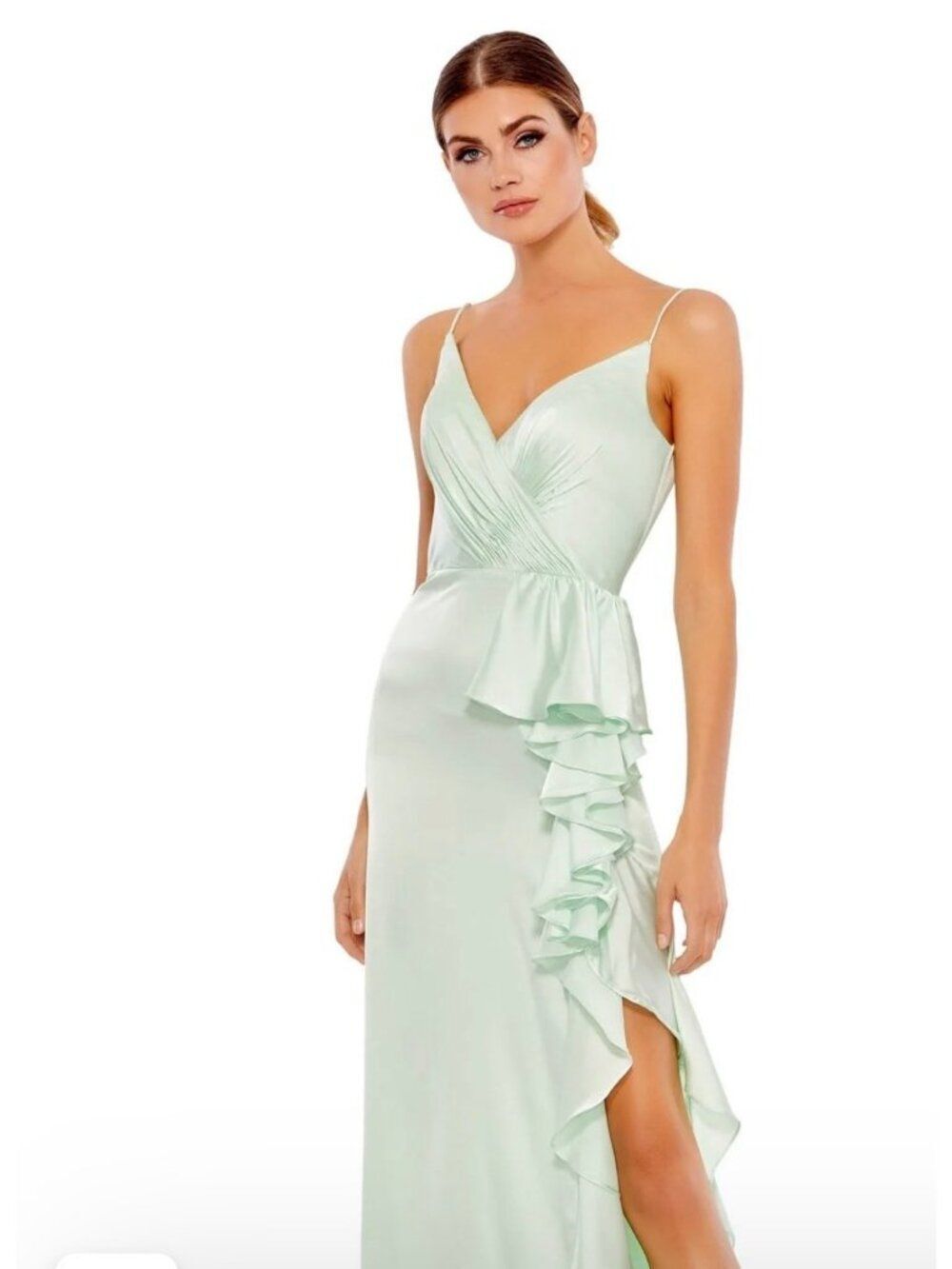 Mac Duggal Satin Ruffled Asymmetrical Gown Dress Size 4